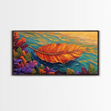 Leaf, Autumn, Floating, Nature, Framed Canvas Print, Fall themed leaf painting, cozy seasonal decor, rustic kitchen wall art