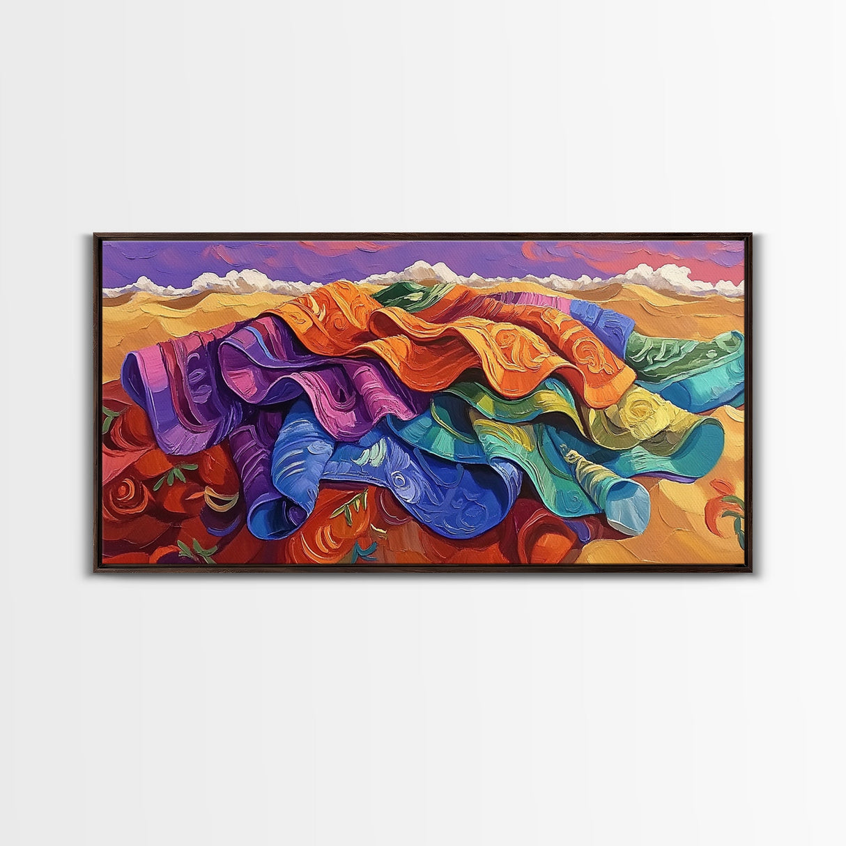 Blanket Desert, Colorful, Framed Canvas Print, Vibrant Serape Blanket Art, Southwestern Boho Wall Decor, Fall Entryway Art
