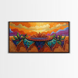 Sunrise Desert, Bloom, Canvas Print, Vibrant desert sunrise painting, boho southwestern art, Bedroom Wall Art, botanical decor