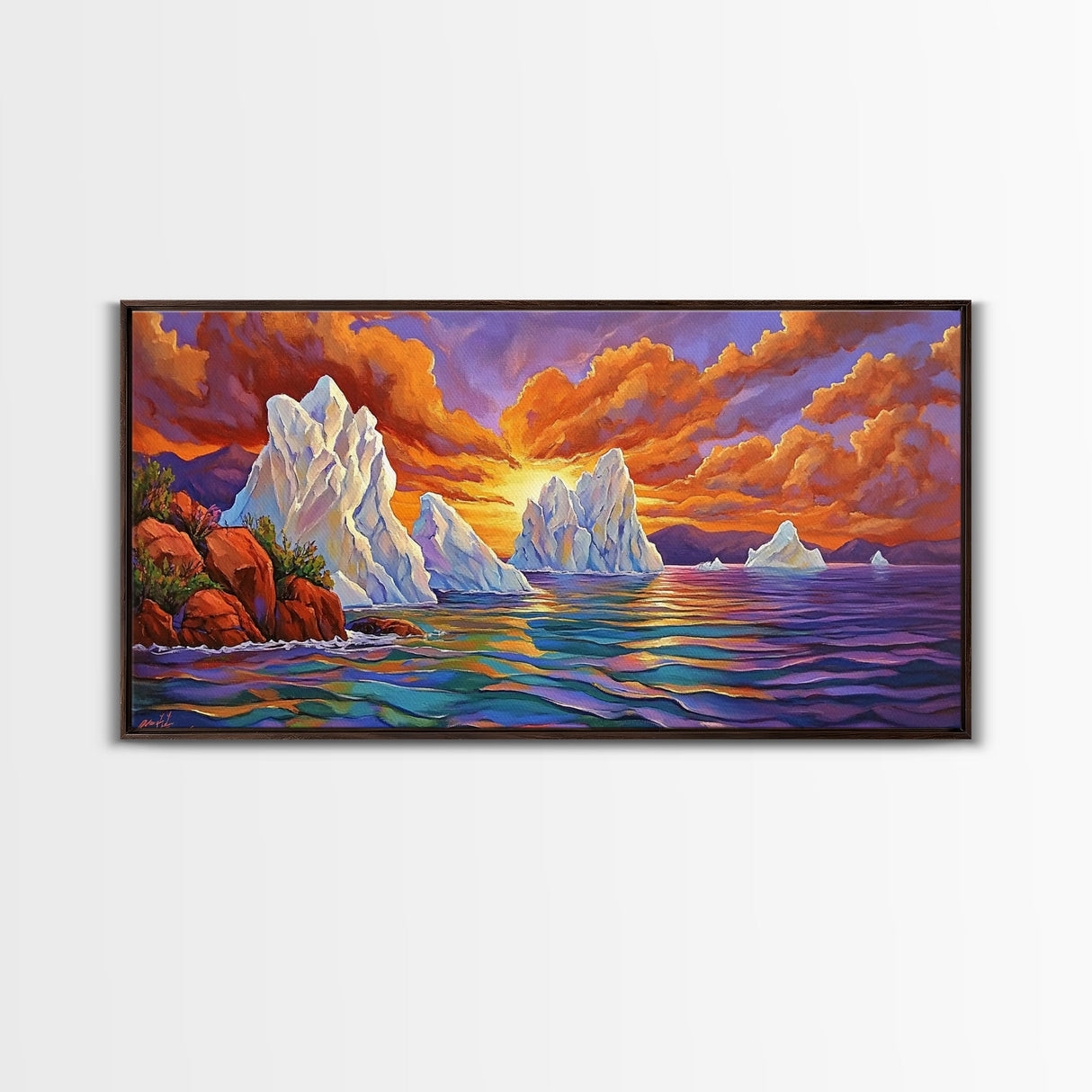 Iceberg Ocean, Sunset, Arctic, Canvas Print, Nature Wall Art, Vibrant Seascape Painting, Winter Decor Accent, Living Room Display