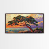 Tree Coast, Storm, Drama, Framed Canvas Print ocean pine tree artwork, landscape wall decor, moody nature art, living room accent