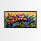 Tropical Leaves, Bright, Fall, Framed Canvas Print, botanical fall wall art, colorful boho tropical leaves painting, kitchen home decor