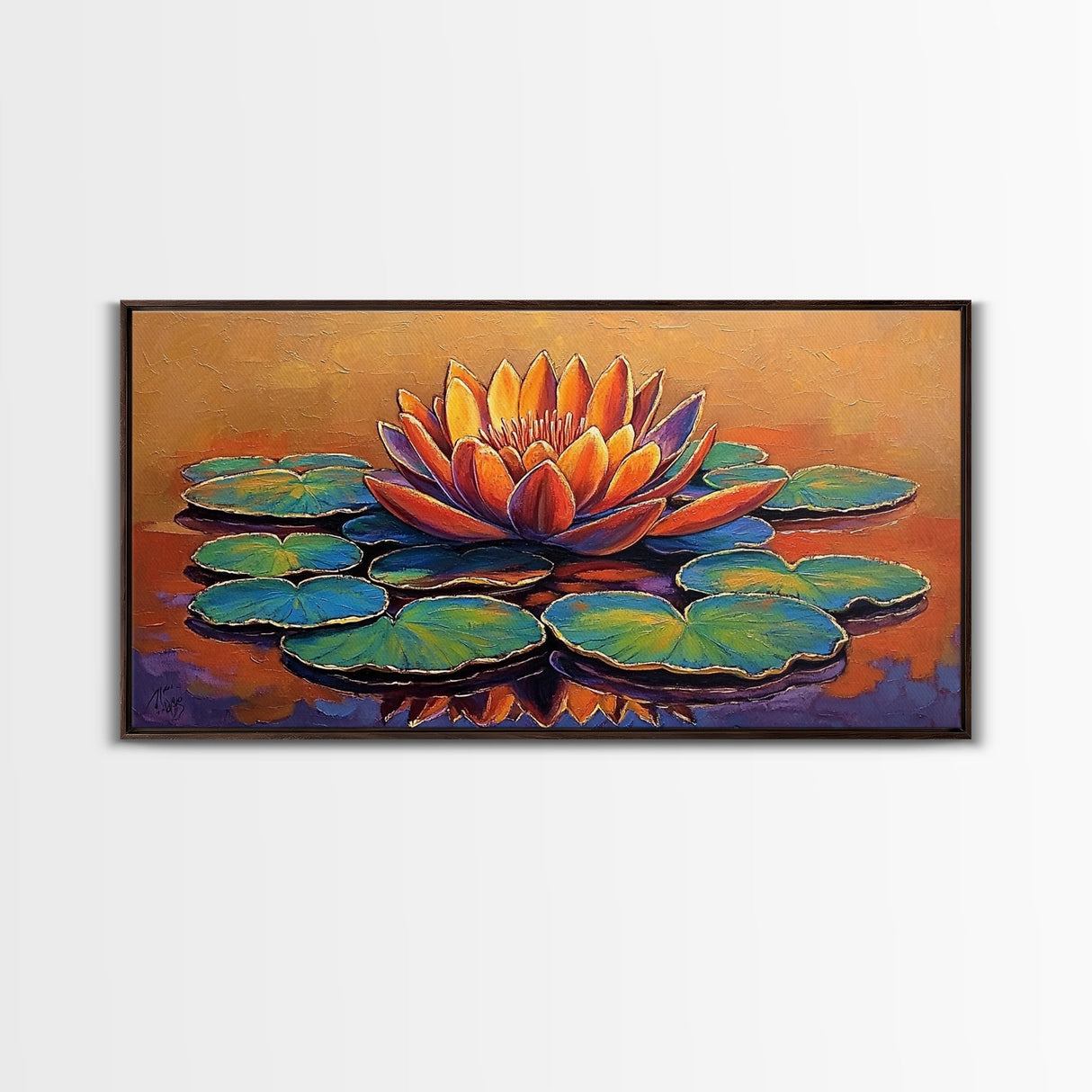 Lotus Lily, Pond, Zen, Canvas Print, Meditative floral wall art, zen home office decor, vibrant water lily boho art, yoga room painting