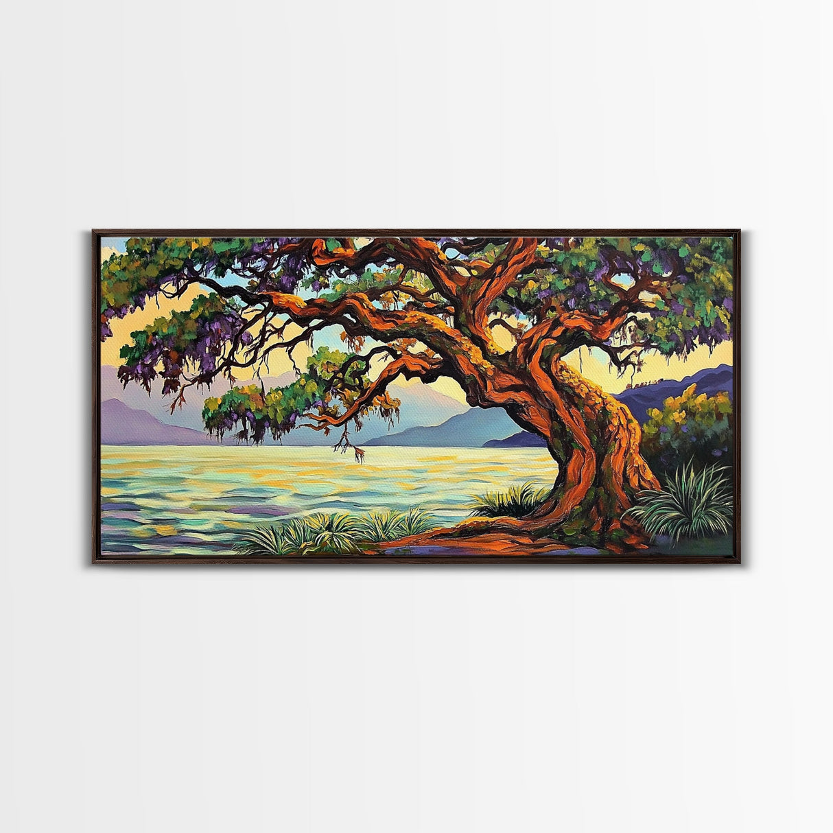 Twisted Tree, Lakeside Sunset, Majestic Oak, Canvas Print, Nature Wall Art, Living Room or Office Decor, Scenic Landscape Painting