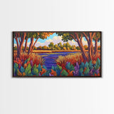 Autumn River, Landscape, Tranquil, Framed Canvas Print, fall river landscape, Entryway Wall Art, autumn colors, nature decor