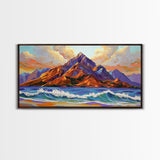 Ocean Peak, Island Sunrise, Vibrant Mountain, Framed Canvas Print, Bold Coastal Art, Beach House Wall Decor, Sunset Vibes