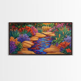 Stone Stream, Sunset Path, Desert Garden, Canvas Print, Nature Inspired Wall Art, Living Room Decor, Boho Botanical Style