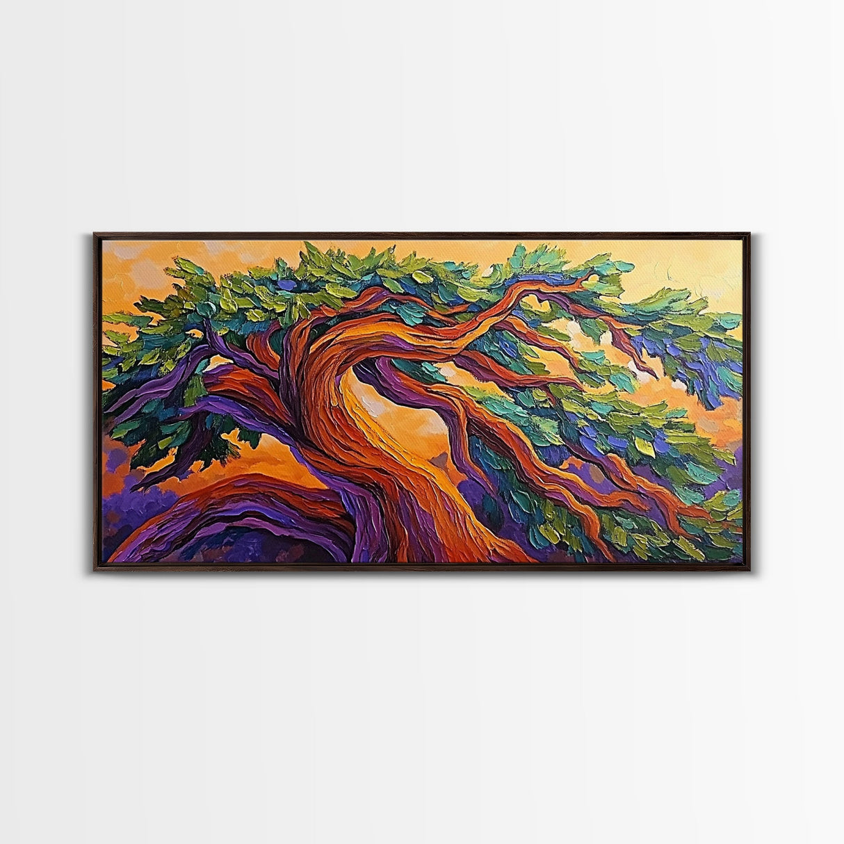 Whimsical Tree, Autumn Sky, Nature, Canvas Print, Bright textured tree painting perfect Fall Bedroom Wall Art or Boho Living Room Art