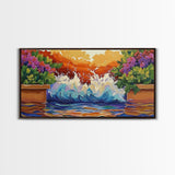 Splash Ocean, Garden, Patio, Canvas Print, bold wave crashing, vibrant tropical garden wall art, outdoor decor, boho coastal style