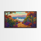 Ocean Path, Sunset, Nature, Canvas Print vibrant coastal wall art, autumn cactus decor, tropical landscape painting, entryway art