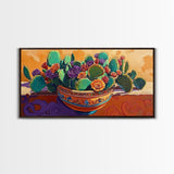 Cactus, Succulent, Pottery, Flowers, Canvas Print southwestern kitchen wall art, vibrant decor, colorful succulent painting