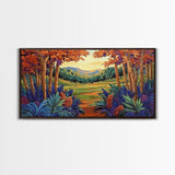 Forest Fall, Colorful, Leaves, Framed Canvas Print bold woodland foliage design, vibrant autumn landscape art, hallway wall accent