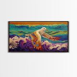 Seagull Ocean, Wings, Framed Canvas Print, Whimsical Bird Wall Art, Nautical Coastal Decor, Colorful Beach Painting, Boho Wall Art