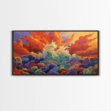 Waves Sunset, Abstract, Framed Canvas Print, Bold Ocean Explosion Art, Colorful Modern Wall Decor, Coastal Vibe Art Piece