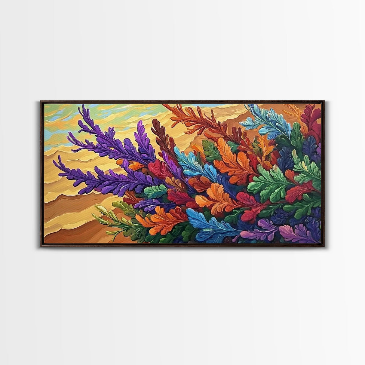 Leaves Autumn, Colorful, Canvas Print, Fall Boho Wall Decor, Vibrant Foliage Painting, Nature-Inspired Living Room Wall Art
