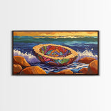 Pan Dulce, Ocean, Rocks, Sea, Canvas Print, Mexican sweet bread wall art, kitchen decor, dessert lover painting, bakery-inspired artwork
