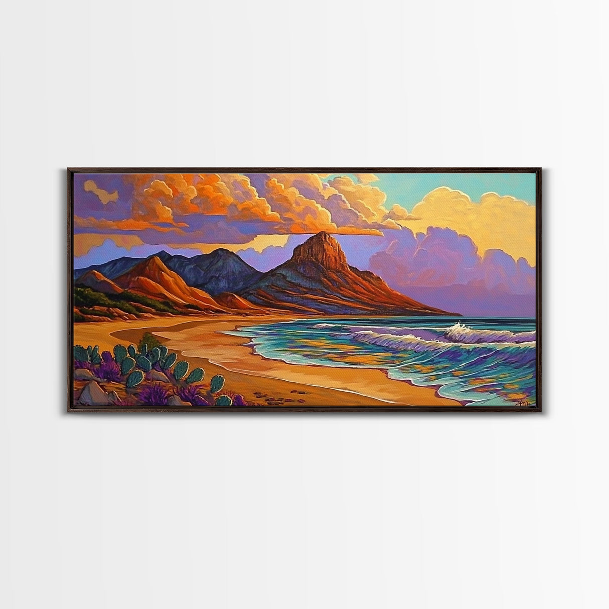Mountain Desert, Beach, Sunset, Vibrant Desert Mountain Canvas Print, Colorful Southwest Wall Art, Living Room Fall Landscape