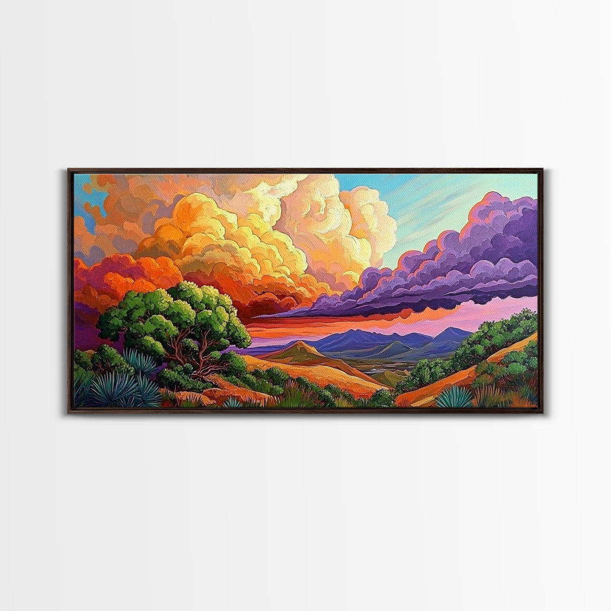 Desert Mountains, Sky, Sunset Clouds, Framed Canvas Print, Colorful Landscape Art, Office Wall Decor, Western Scenery, Autumn Vibes