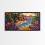 Tropical, Beach, Sunset, Palm, Vibrant tropical beach art, Canvas Print, Island Paradise Decor, Vacation Vibes, Living Room Art