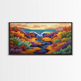 Waterfall, Canyon, Nature, Ocean, Framed Canvas Print, Boho wall art, nature landscape art, vibrant waterfall decor, bathroom wall art