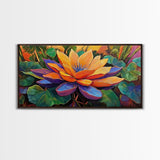 Lotus Bloom, Garden, Art, Framed Canvas Print, Vibrant lotus flower artwork, zen boho decor, meditation room or bathroom wall art