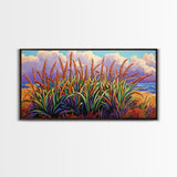 Wheat Grasses, Coastal, Sunrise, Canvas Print rustic boho kitchen wall art, country field beach decor, nature inspired autumn artwork