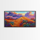 Sand Mountain, Clouds Sunset, Canvas Print, vibrant desert, mountain landscape, dusk dramatic sky, Autumn Decor, Boho Living Room