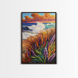 Waves Cliff, Paradise, Splash, Framed Canvas Print, Tropical beach wall art, ocean wave painting, coastal home décor, island vibes