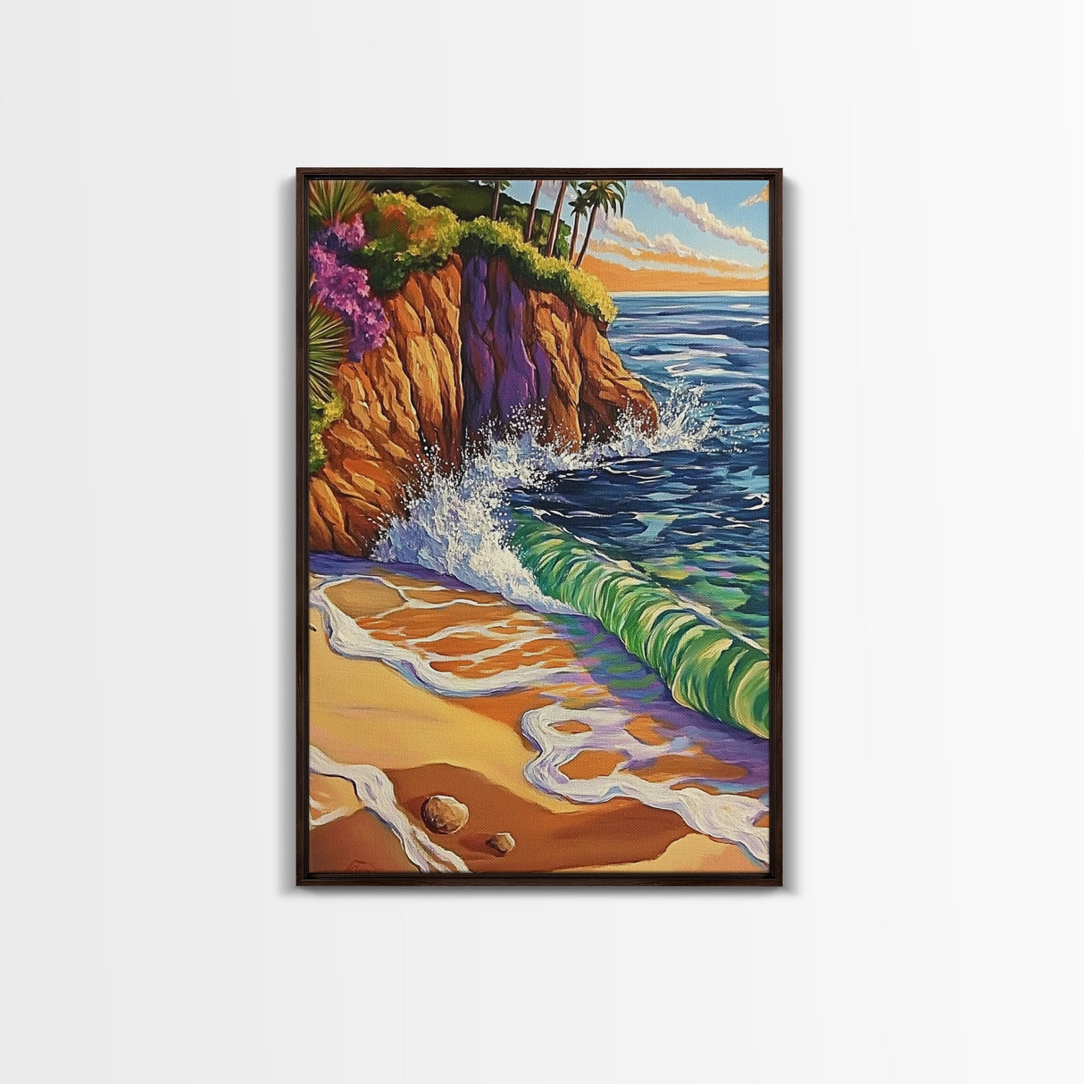 Coastal Sunset, Waves, Color, Canvas Print, Vibrant seascape art, beach house wall décor, boho ocean scene, bathroom wall art