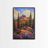 Mountain Forest, Wildflowers, Scenic, Framed Canvas Print, Nature Lover Gift, Cabin Decor, Rustic Living Room Art, Woodland Landscape