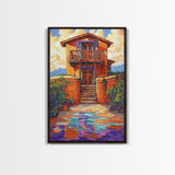 Adobe Desert, House, Framed Canvas Print, Rustic Southwest Wall Art, Earth Tone Adobe Home Decor, Boho Fall Art, Entryway Statement Piece