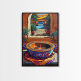 Fire Pottery, Patio, Colorful Framed Canvas Print, Rustic Kitchen Wall Art, Hacienda Style Decor, Bold Mexican Art, Autumn Home Accent