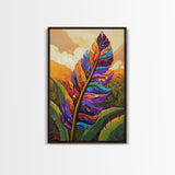 Tropical Feather, Sunset, Boho, Framed Canvas Print, Tropical Feather Wall Art, Sunset Jungle Decor, Boho Botanical Artwork, Bedroom Accent