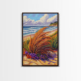 Ocean Dune, Grass, Coastal Beach Landscape Wall Decor, Nature Lover Gift, Living Room Wall Art, Boho Style Framed Canvas Print