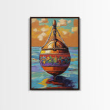 Buoy Sea, Sunset, Nautical Ocean Wall Art, Beach House Decor, Coastal Colorful Accent, Tropical Framed Canvas Print