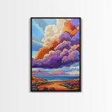 Majestic Cloudscape Art, Sunset Beach Painting, Bold Sky Print, Dreamy Nature Decor, Framed Canvas Print, Living Room Wall Art, surreal art
