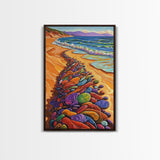 Colorful Rocks, Coastal Art, Vibrant Beach, Framed Canvas Print, nature-inspired painting, whimsical art, Hallway Wall Art