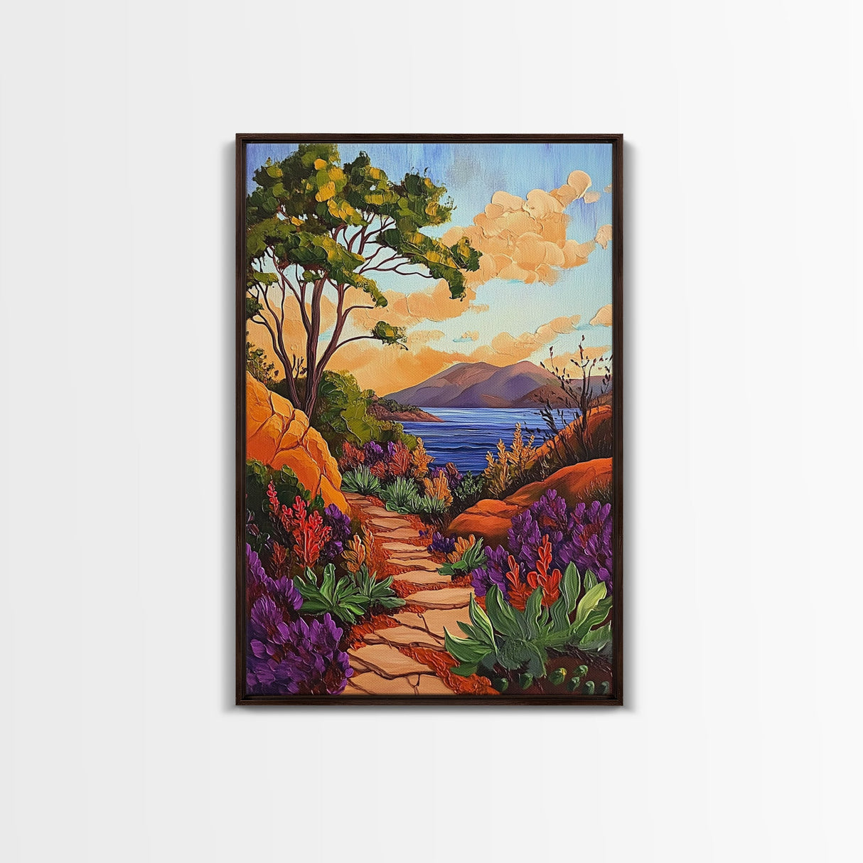 Mountain Path, Sunset Horizon, Autumn Landscape Wall Art, Canvas Print, Living Room Accent, Vibrant Fall Nature Scene, Outdoor Inspired Decor