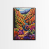 Vibrant Canyon Trail, Fall Mountainscape Art, Colorful Nature Painting, Canvas Print, Autumn Decor, Rustic Cabin Wall Art, Boho Vibe