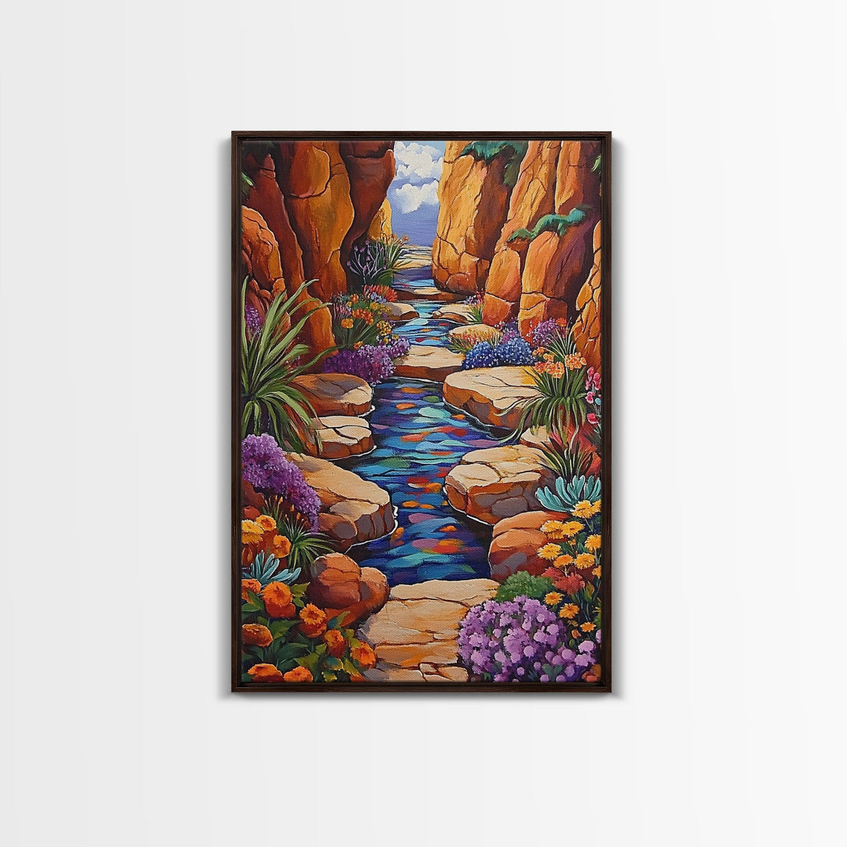 Desert Oasis, Wildflower Stream, Canyon Art, Boho Decor, Eclectic Home Style, Kitchen Wall Art, Canvas Print, Colorful Nature Painting