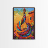 Colorful Pendant, Abstract Jewelry, Bohemian Style, Artistic Decor, Warm Sunset Tones, Bedroom Wall Art, Framed Canvas Print