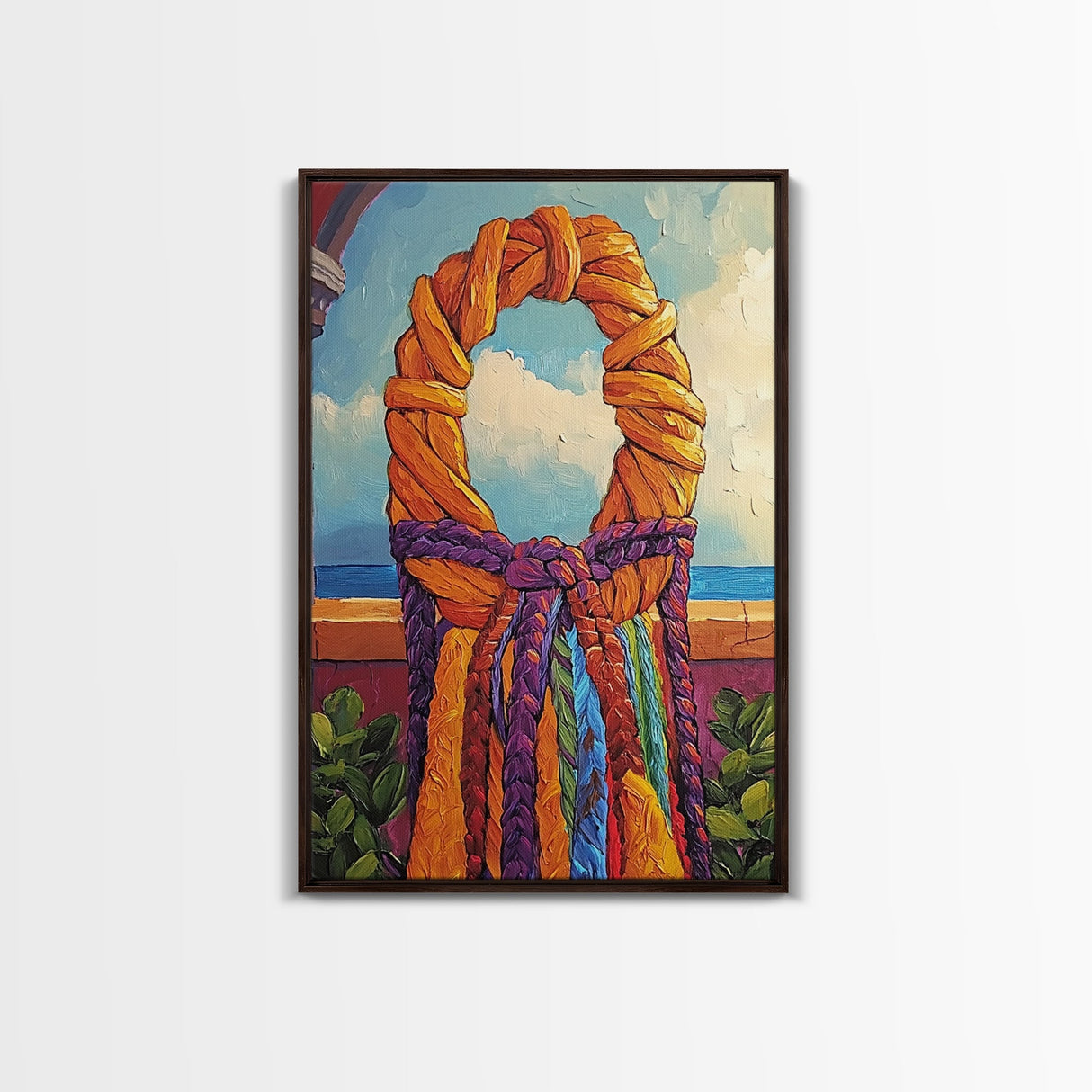 Woven Wreath, Rainbow Wall Decor, Bold Colorful Texture, Rustic Charm, Fall Entryway Art, Canvas Print, Handmade Style Vibe