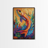 Colorful Tropical Fish, Ocean Wall Art, Coastal Sea Life Painting, Framed Canvas Print, Underwater Theme, Bathroom Decor, Bold Nautical Style