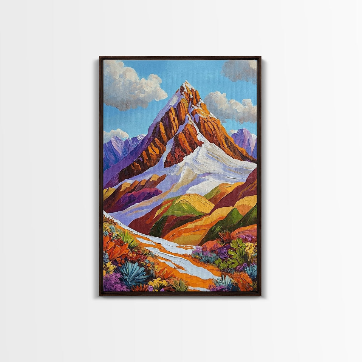 Mountain Peak, Snowy Landscape, Autumn Vibes, Nature Escape, Framed Canvas Print, Boho Wall Art, Fall Mountainscape, Living Room Wall Art