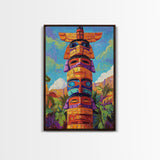 Totem Pole Painting, Tribal Inspired Decor, Canvas Print, Vibrant Wall Art, Boho Art Style, Entryway Statement Art, Unique Cultural Art
