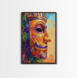 Tribal Mask Side, Exotic Face Wall Decor, Canvas Print, Cultural Art Style, Office Accent Art, Tiki Mask Inspired Home Wall Art