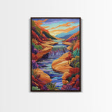 Canyon River Stream, Vibrant Landscape, Sunset Colors, Nature Scene, Framed Canvas Print, Bedroom Wall Art, Fall Home Decor, Boho Art