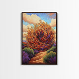 Desert Winds, Autumn Tumbleweed, Nature Path, Wild Colors, Framed Canvas Print, Entryway Wall Art, Fall Rustic Decor, Southwest Art