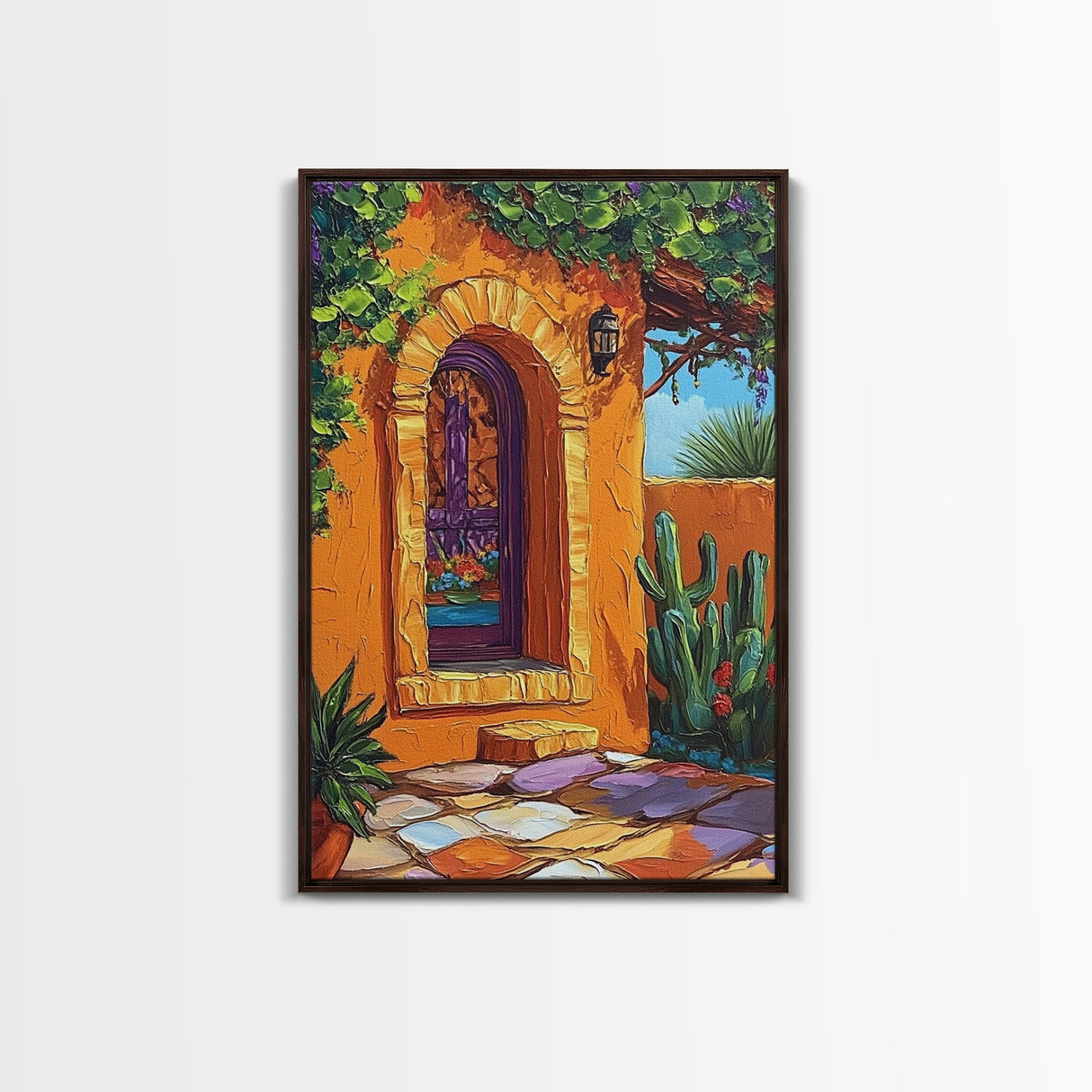 Spanish Doorway Scene, Rustic Home Art, Desert Vibes, Warm Entryway Decor, Framed Canvas Print, Southwestern Kitchen Wall Art