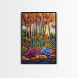 Autumn Forest, Leaves Colorful, Framed Canvas Print bright fall foliage nature painting, botanical boho forest scene, Kitchen Wall Art